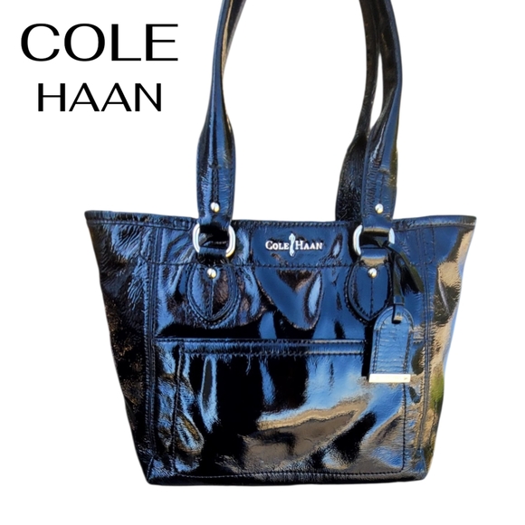 Cole Haan Shiny Black Tote Bag, Euc - Picture 1 of 13
